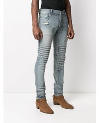 Balmain Distressed Ribbed Panel Skinny Jeans