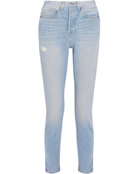 Frame Le Original Skinny Distressed High Rise Straight Leg Jeans Blue