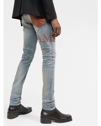Amiri Leather Stitch Logo Skinny Jeans