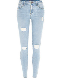 River Island Light Wash Ripped Amelie Superskinny Jeans