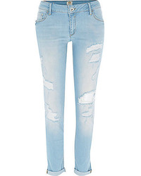 River Island Light Wash Ripped Cara Superskinny Jeans