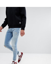 Just Junkies Max Super Skinny Jeans In Light Wash With Rip And Repair