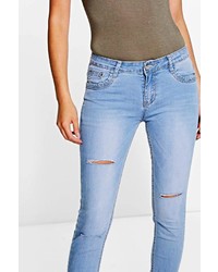 Boohoo May Mid Rise Light Wash Ripped Skinny Jeans
