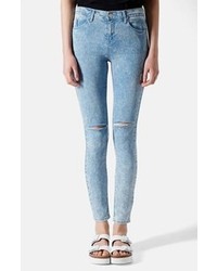 Topshop Moto Leigh Acid Wash Ripped Skinny Jeans