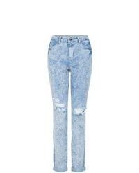 New Look Blue High Rise Ripped Mom Jeans