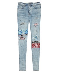 Amiri Paisley Patch Rip Repair Skinny Jeans