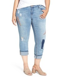 Democracy Plus Size Embroidered Distressed Crop Skinny Jeans
