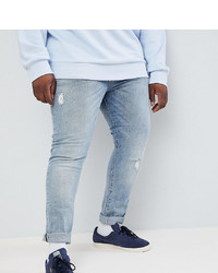 ASOS DESIGN Plus Super Skinny Jeans In Light Wash Blue With Abrasions
