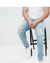 ASOS DESIGN Plus Super Skinny Jeans In Mid Wash Blue With Rips