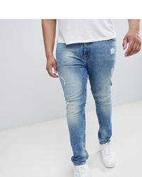 ASOS DESIGN Plus Super Skinny Jeans In Mid Wash Vintage Blue With Abrasions