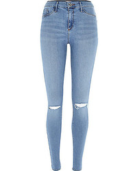 River Island Pretty Light Blue Ripped Knee Molly Jeggings
