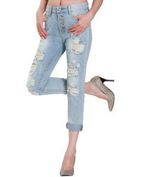 Single Breasted Ripped Denim Pant