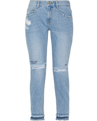 Sjyp Steve J Yoni P Embroidered Distressed High Rise Skinny Jeans Mid Denim