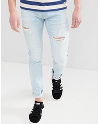 Hollister Skinny Distressed Ripped Jeans In Light Wash