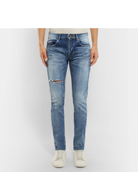 Saint Laurent Skinny Fit 15cm Hem Distressed Denim Jeans