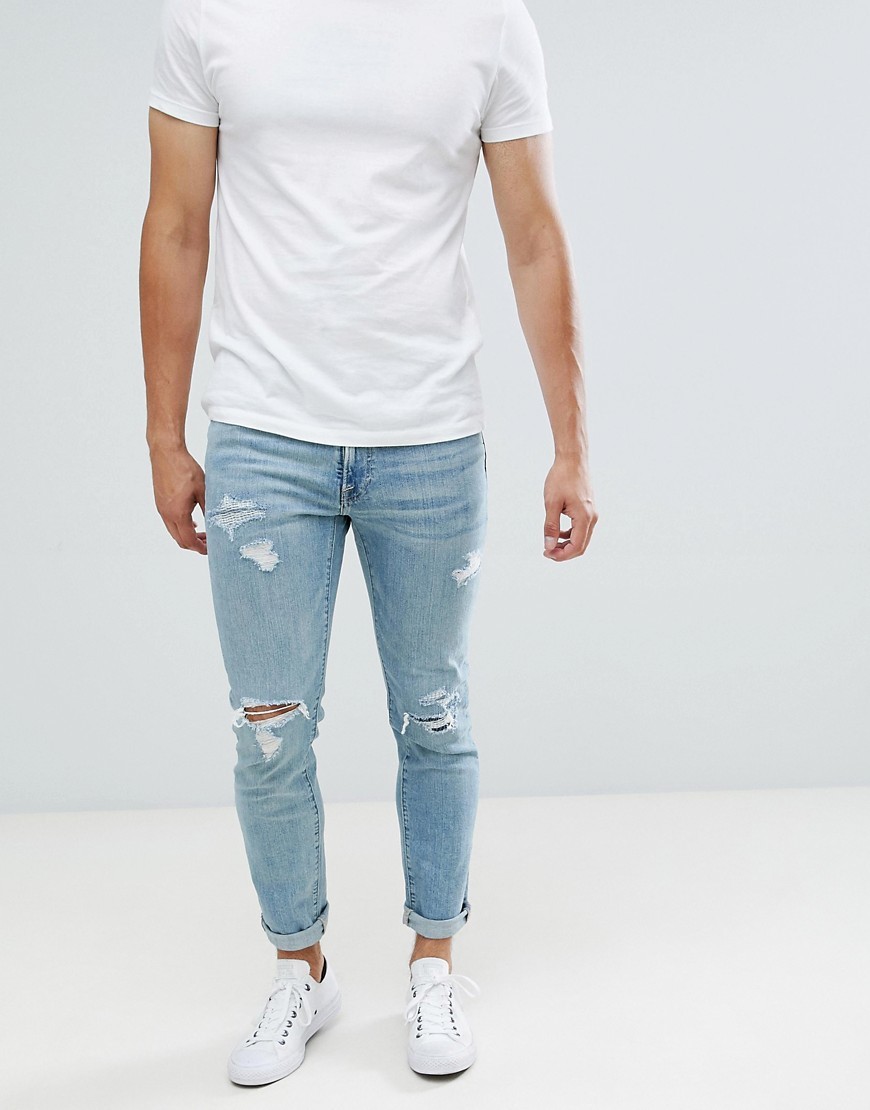 Abercrombie Fitch Skinny Fit Destroyed Jeans In Light Wash 100 Asos Lookastic