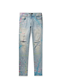 Amiri Skinny Fit Distressed Paint Splattered Stretch Denim Jeans