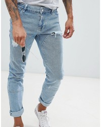 ASOS DESIGN Skinny Jeans In Light Wash Blue Cut And Sew Panelling