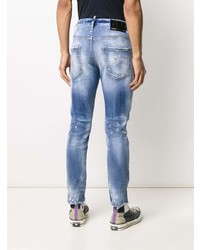 DSQUARED2 Splatter Print Distressed Finish Skinny Jeans