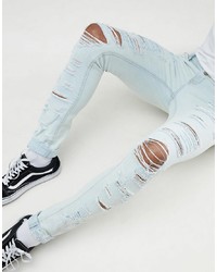 ASOS DESIGN Super Skinny Jeans Bleach Wash Blue With Heavy Rips