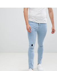 ASOS DESIGN Super Skinny Jeans In Bleach Wash With Rip And Repair