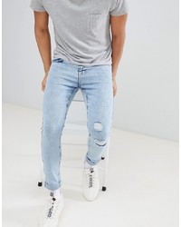 YOURTURN Super Skinny Jeans In Light Blue Acid Wash With Rips
