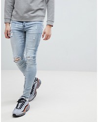 Sixth June Super Skinny Jeans In Light Wash With Distressing