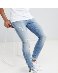 ASOS DESIGN Tall Super Skinny Jeans In Mid Wash Vintage Blue With Abrasions