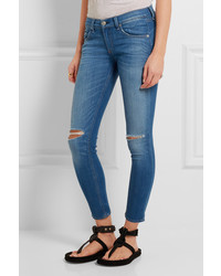 Rag & Bone The Capri Cropped Distressed Low Rise Skinny Jeans Mid Denim