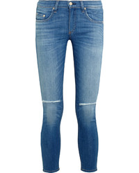 Rag & Bone The Capri Cropped Distressed Low Rise Skinny Jeans Mid Denim