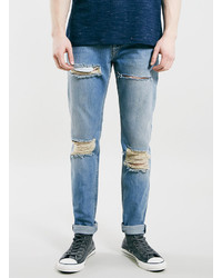 Topman Light Blue Blow Out Knee Classic Skinny Jeans