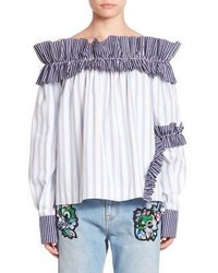 MSGM Long Sleeve Ruffled Off The Shoulder Top