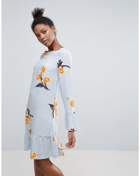 Vila Floral Dress With Ruffle Sleeves