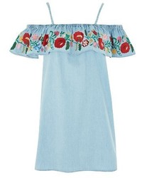 Topshop Embroidered Ruffle Shift Dress