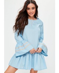 Missguided Blue Ruffle Hem Oversized Trim Cuff Dress