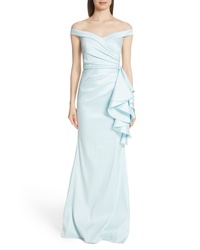Badgley Mischka Collection Off The Shoulder Ruffle Detail Gown