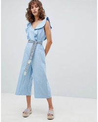 Suncoo Wide Leg Jumpsuit With Tapestry Tie