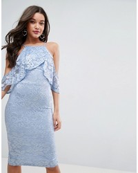 Light Blue Ruffle Lace Bodycon Dress