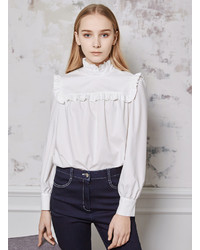 Square Ruffle High Neck Blouse
