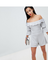 Lost Ink Petite Frill Front Playsuit With Tiered Sleeves