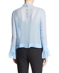Tracy Reese Ruffle Front Crinkled Silk Georgette Blouse