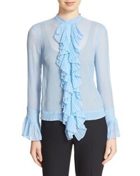 Tracy Reese Ruffle Front Crinkled Silk Georgette Blouse