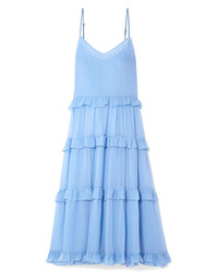 Light Blue Ruffle Silk Maxi Dress