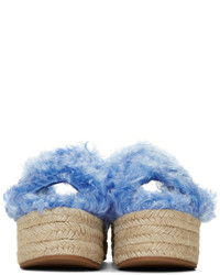 Miu Miu Blue Eco Fur Cross Sandals