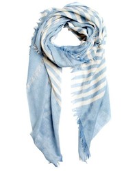 Gucci Light Blue And Ivory Striped Cotton Scarf