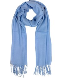Mila Schon Light Blue Wool And Cashmere Fringed Stole