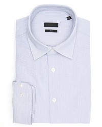 Z Zegna Light Blue Seersucker Cotton Point Collar Dress Shirt