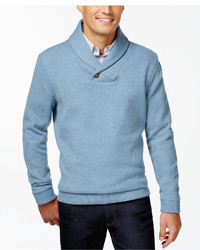 Light Blue Shawl-Neck Sweater