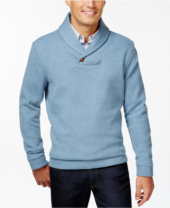 Tasso Elba Mens Geometric Print Shawl-Collar Sweater with Button 
