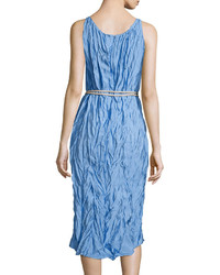 Nina Ricci Sleeveless Crinkled Sheath Dress Sky Blue